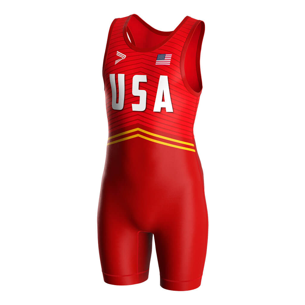 Red Competition USA Striped Wrestling Singlet 2.0 Flatlock & Sublimation