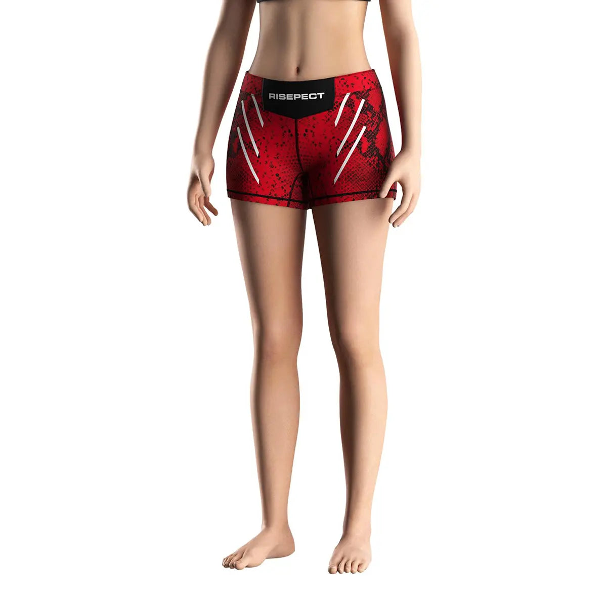 Female Model in Red Fang Women's Vale Tudo Shorts 2.0 Front View