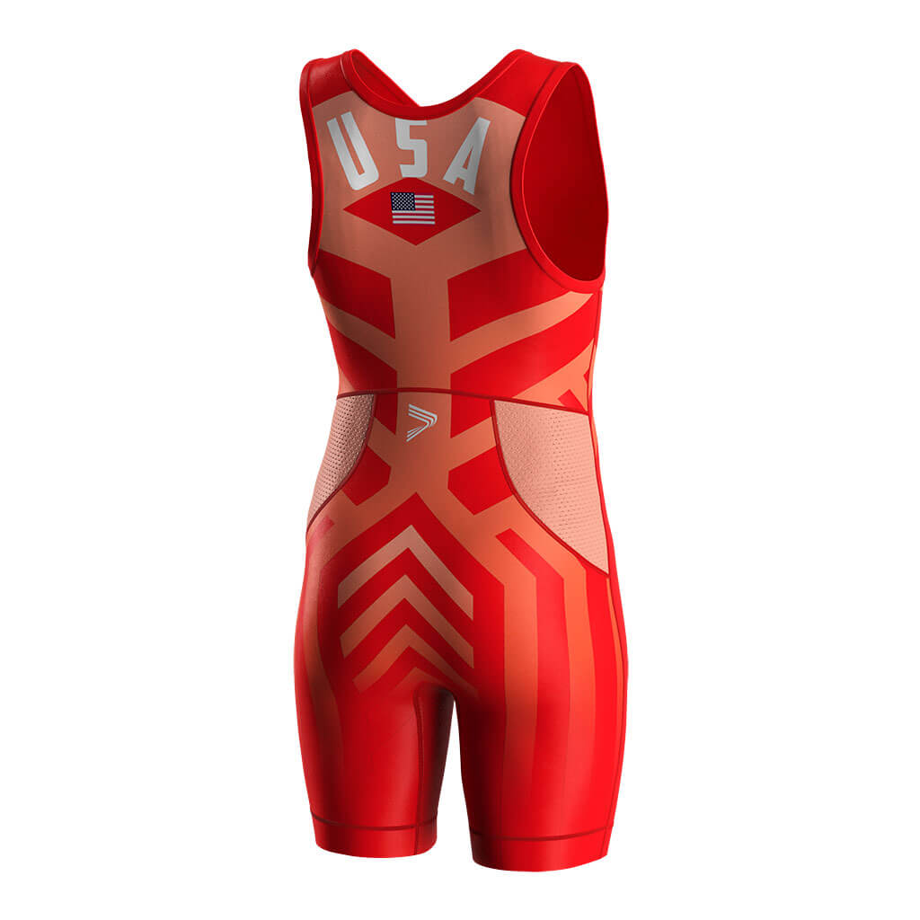 Red Lycra USA Wrestling Singlet 2.0 with Back & Crotch Mesh Vents