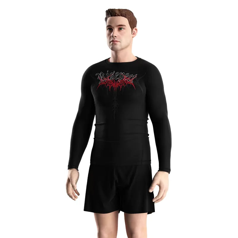 Male Model in Seraphim Reversed Winged Demon Rash Guard 3.0 Fallen Angel Front View