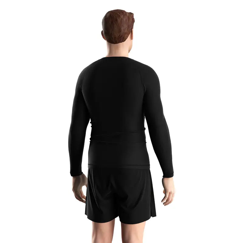 Male Model in Seraphim Reversed Winged Demon Rash Guard 3.0 Fallen Angel Back View