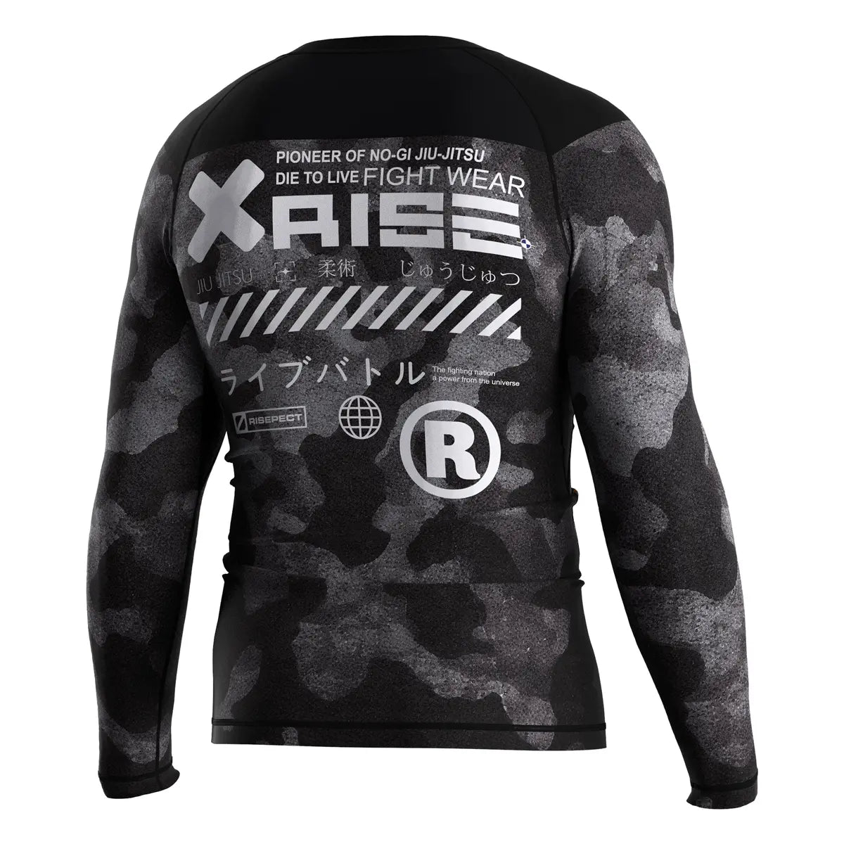 The Right Back View of Shadow Camo Tactical Flow Rash Guard 3.0