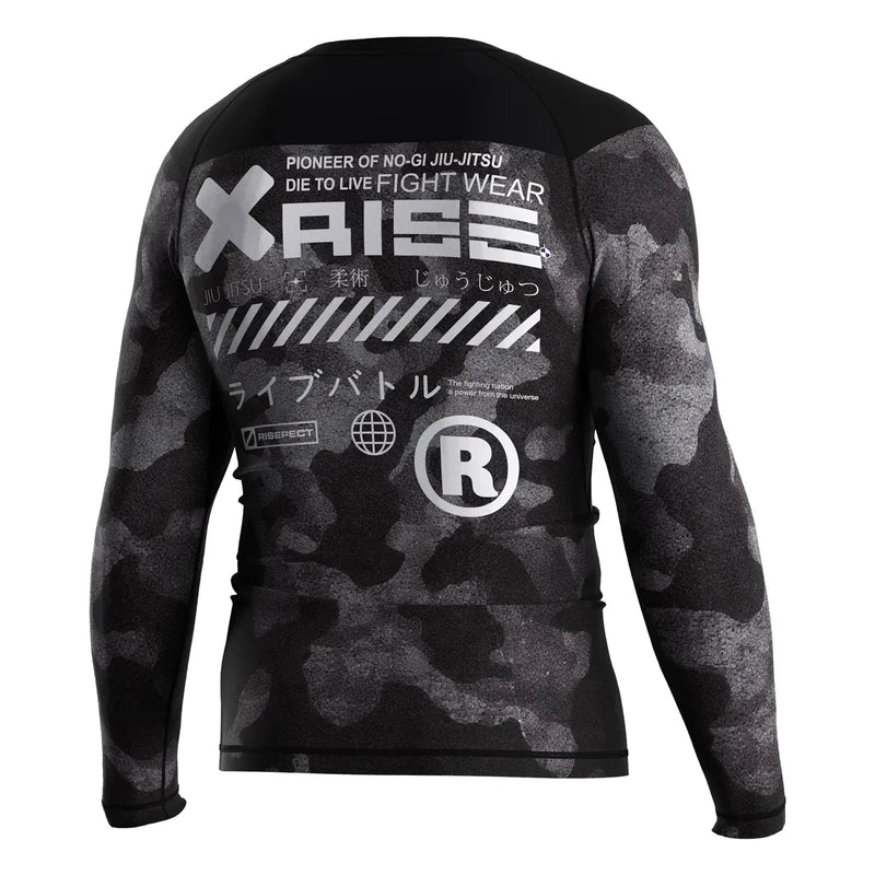 The Right Back View of Shadow Camo Tactical Flow Rash Guard 3.0