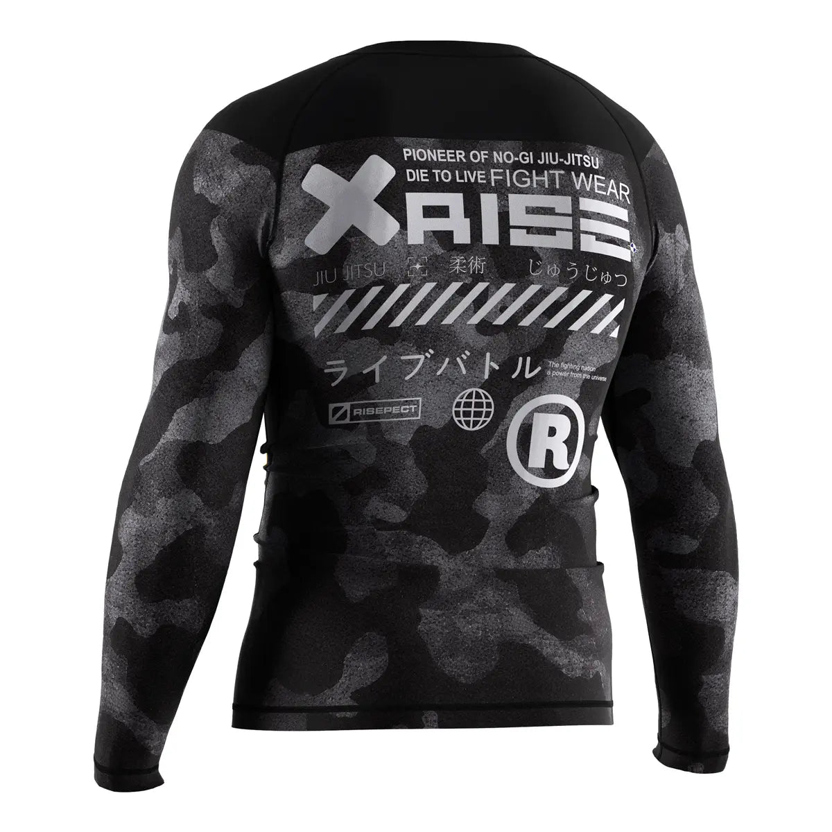 The Left Back View of Shadow Camo Tactical Flow Rash Guard 3.0