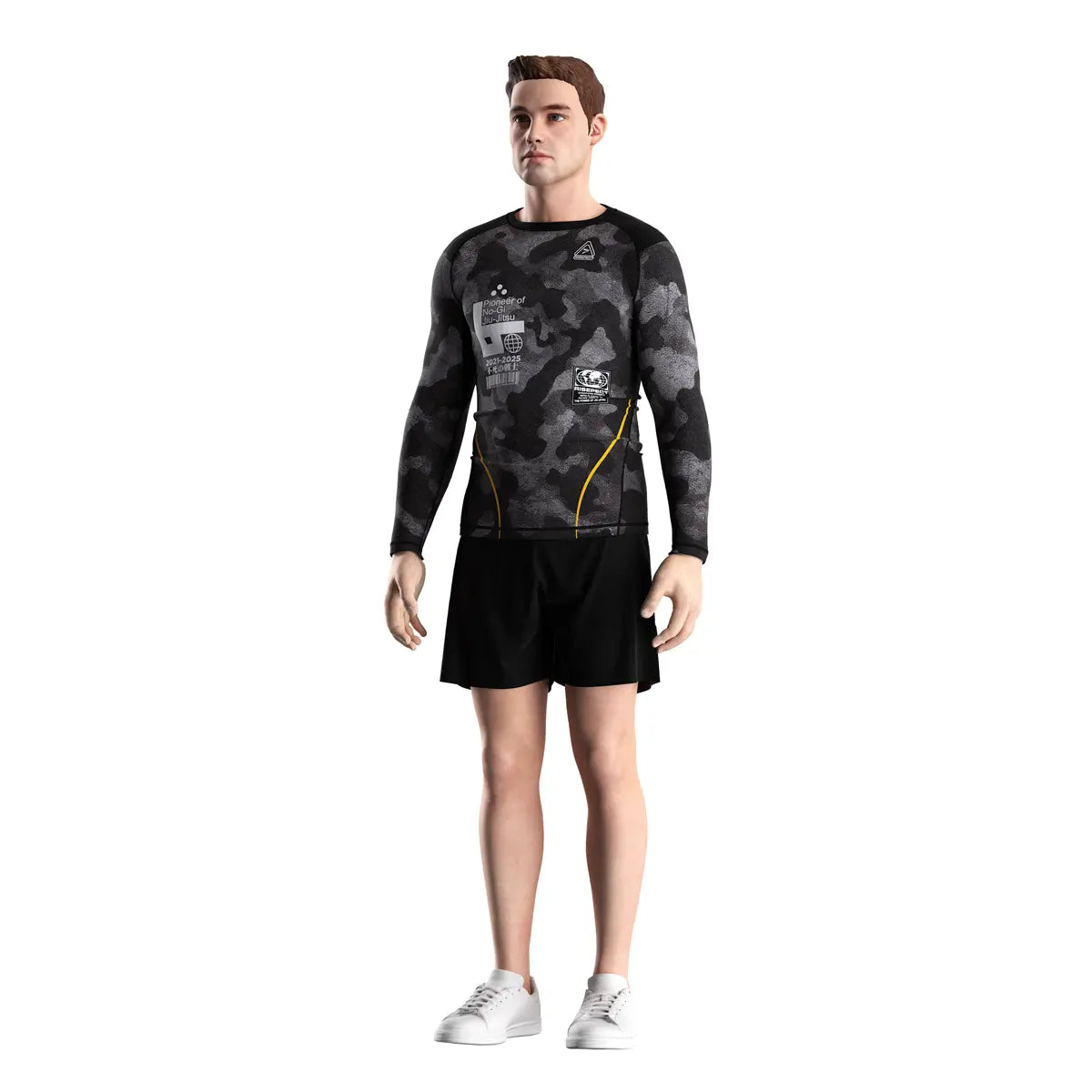 Male Model in Shadow Camo Tactical Flow Rash Guard 3.0 Front View