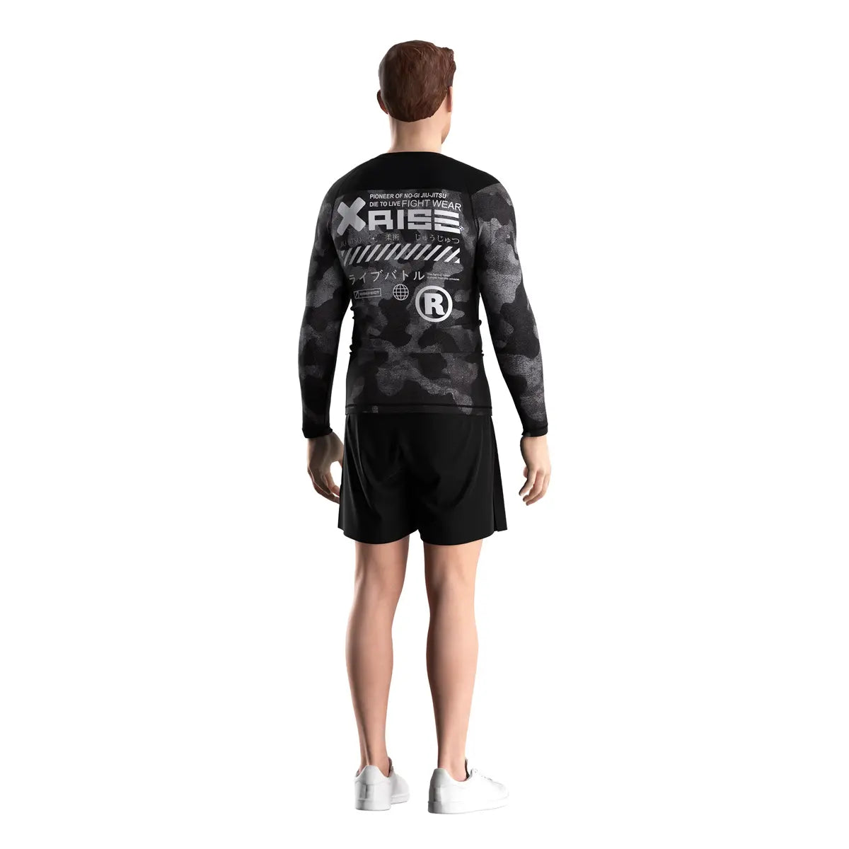 Male Model in Shadow Camo Tactical Flow Rash Guard 3.0 Back View
