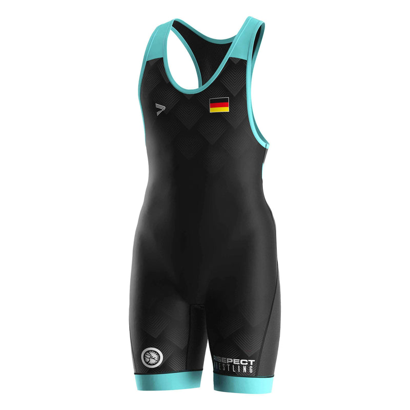 Shadowline Surge German Fade Wrestling Singlet 3.0 with Aqua Trim - left front