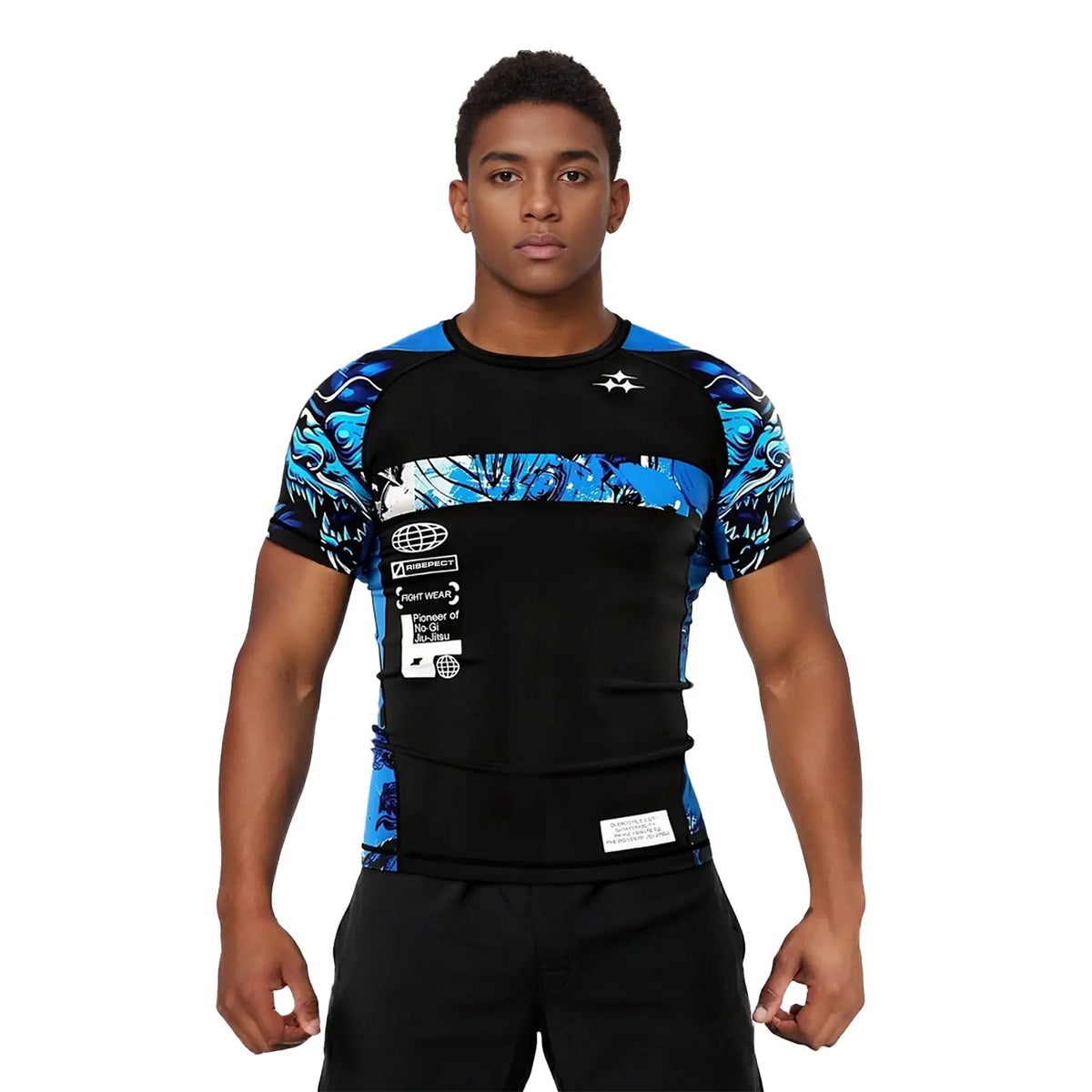 Male Model in Short Sleeve Rash Guard 3.0 – Awakened Gaze Dragon Eye Front View