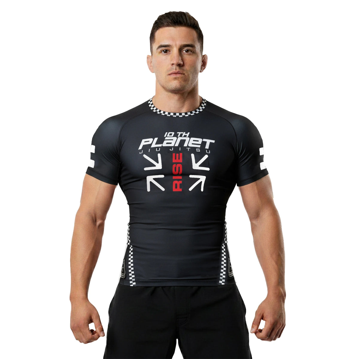 Short Sleeve Rash Guard 3.0 – Black Arrow Text Graphic