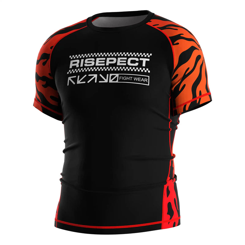 Short Sleeve Rash Guard 3.0 – Black with Blood Orange Tiger