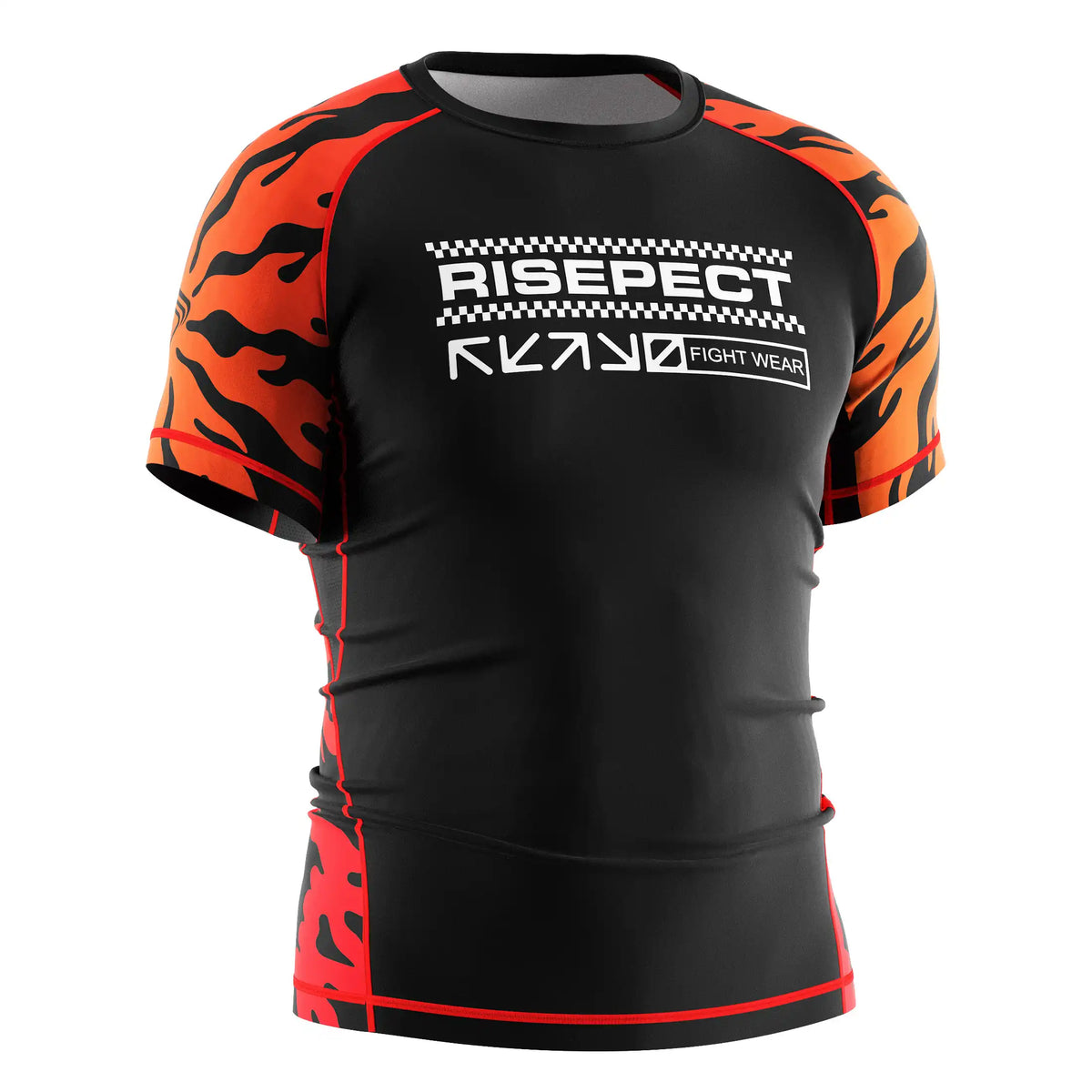 Short Sleeve Rash Guard 3.0 – Black with Blood Orange Tiger