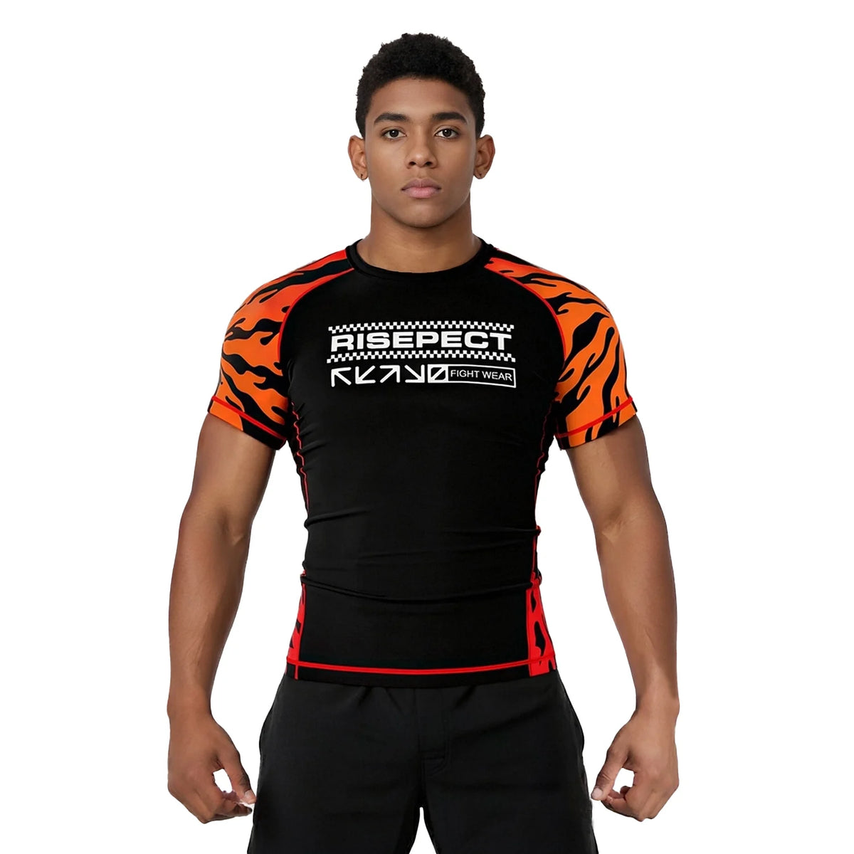 Short Sleeve Rash Guard 3.0 – Black with Blood Orange Tiger