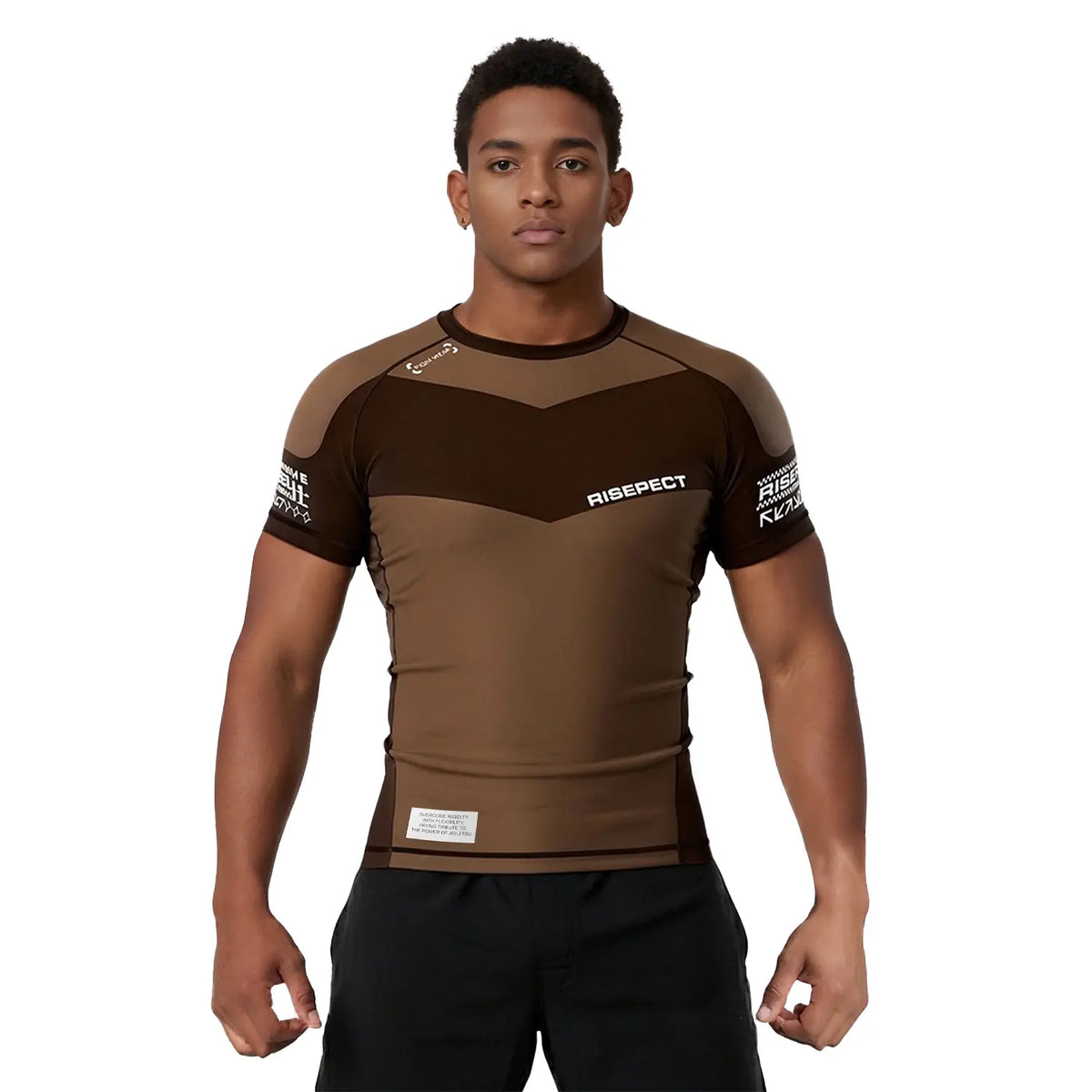 Male Model in Short Sleeve Rash Guard 3.0 - Solid Chocolate Brown