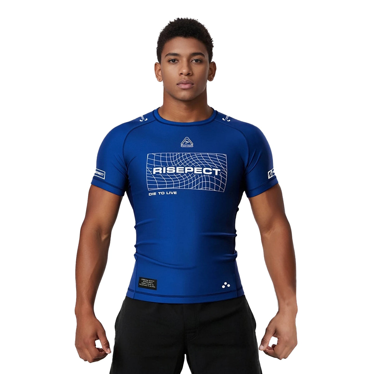 Reorg Rash Guard Blue Short Sleeve Rash Guard 3.0 – Deep Blue Minimal Logo – RISEPECT