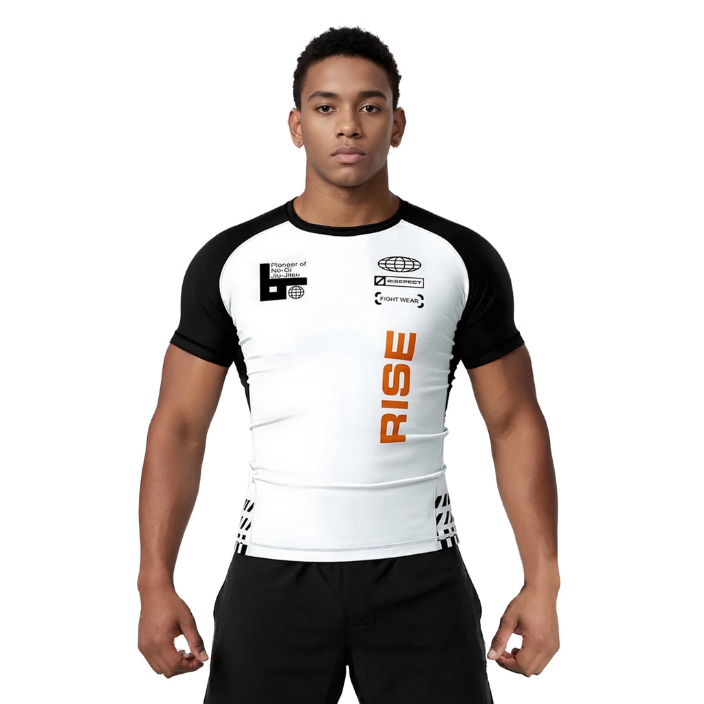 Short Sleeve Rash Guard 3.0 – White & Black Rise Orange – RISEPECT