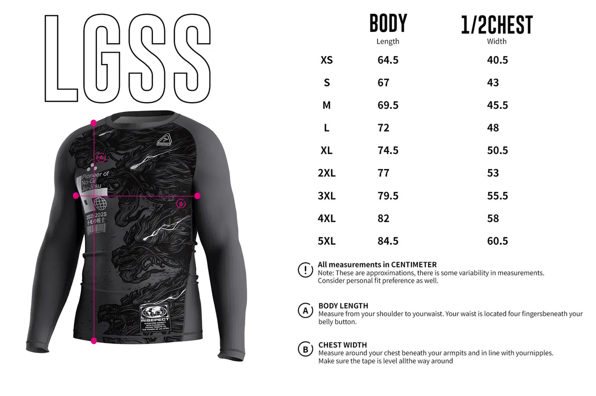 Adult Size Chart of 3rd Generation Black Triangle Long Sleeve Rash Guard