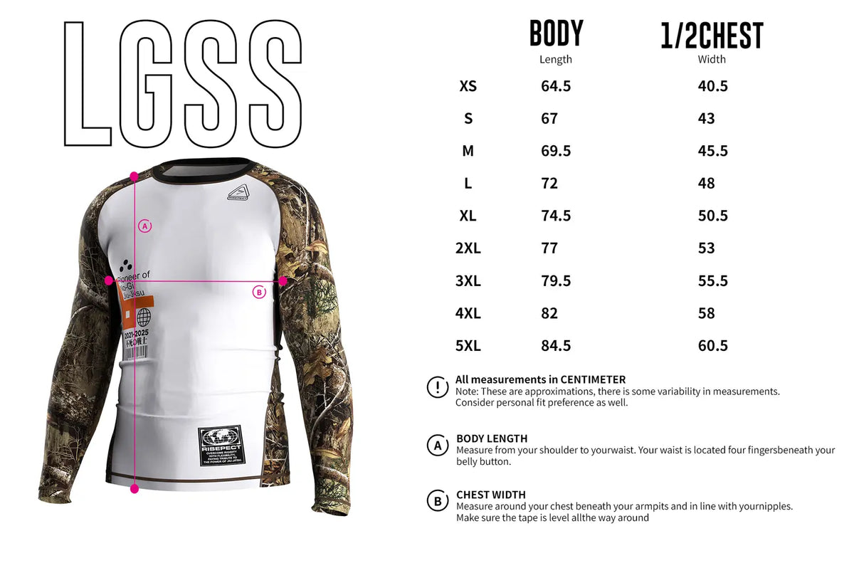 Adult Sizes Chart of 3rd Generation Predator's Veil Long Sleeve Rash Guard