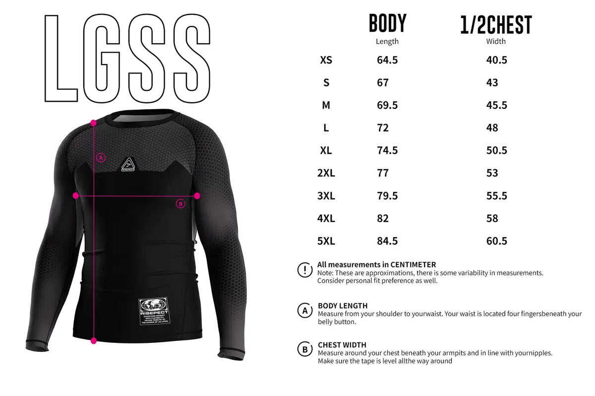 Adult Measurement Chart of 3rd Generation Silent Triangle Long Sleeve Rash Guard