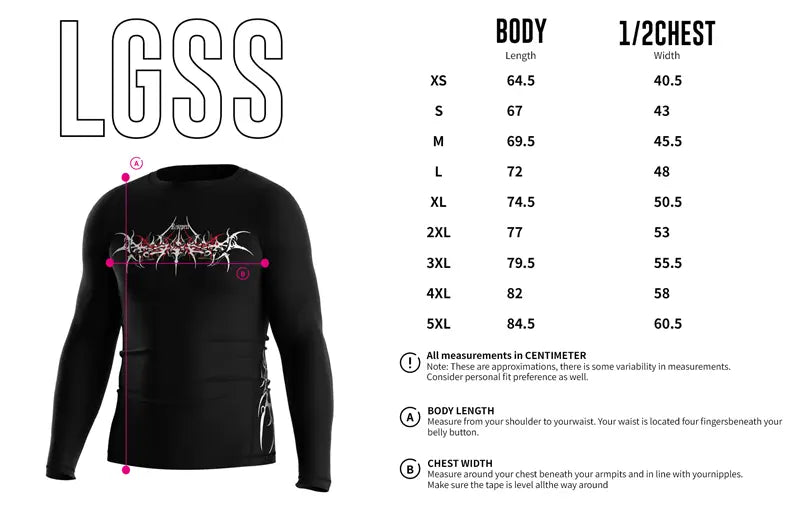 Adult Sizes Chart of Ashen Spire Abstract Tribal Rash Guard 3.0 Gothic Temple