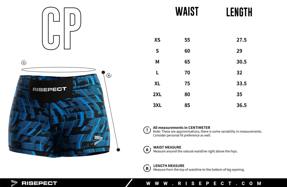 Female Sizes Chart of Blue Tactics Women's Vale Tudo Shorts 2.0