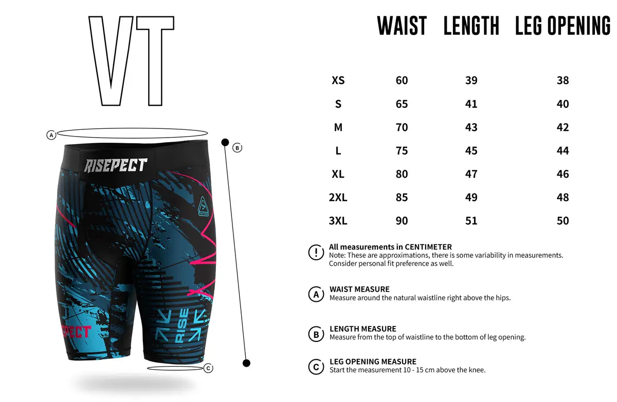 Adult Sizes Chart of Brushstroke Valor Men Vale Tudo Shorts 2.0