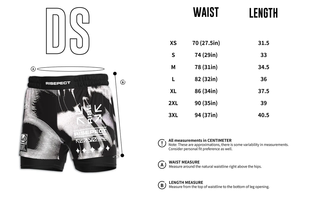 Men's Size Chart of Plotter Art 2 In 1 No Gi Hybrid Shorts Men