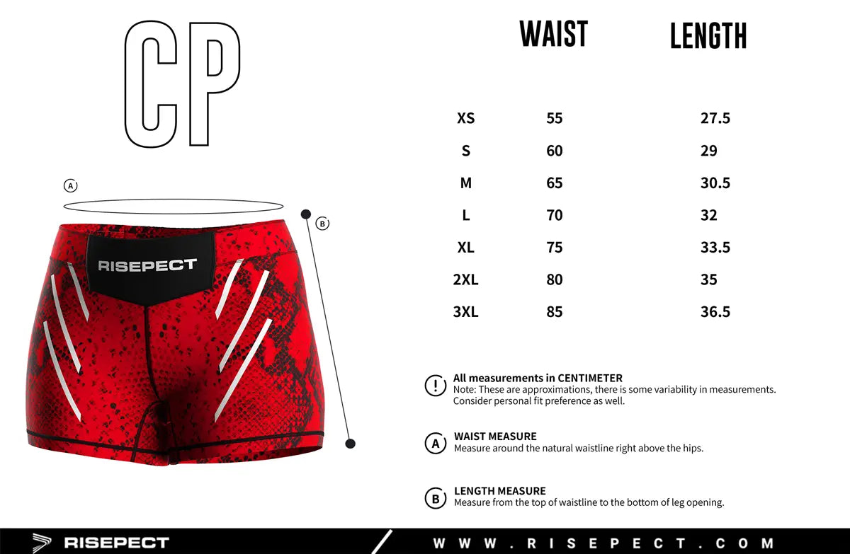 Female Sizes Chart of Red Fang Women's Vale Tudo Shorts 2.0