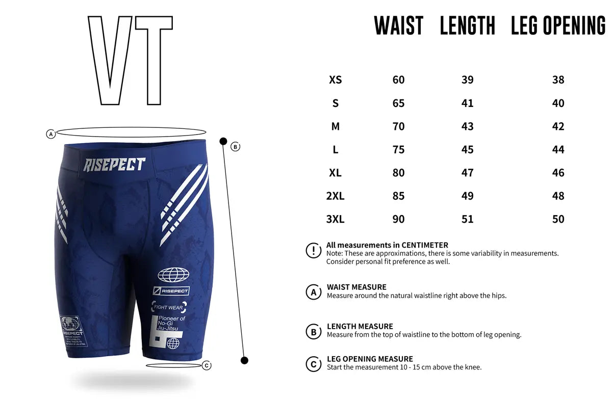 Adult Sizes Chart of Serpent Flow Men Vale Tudo Shorts 2.0