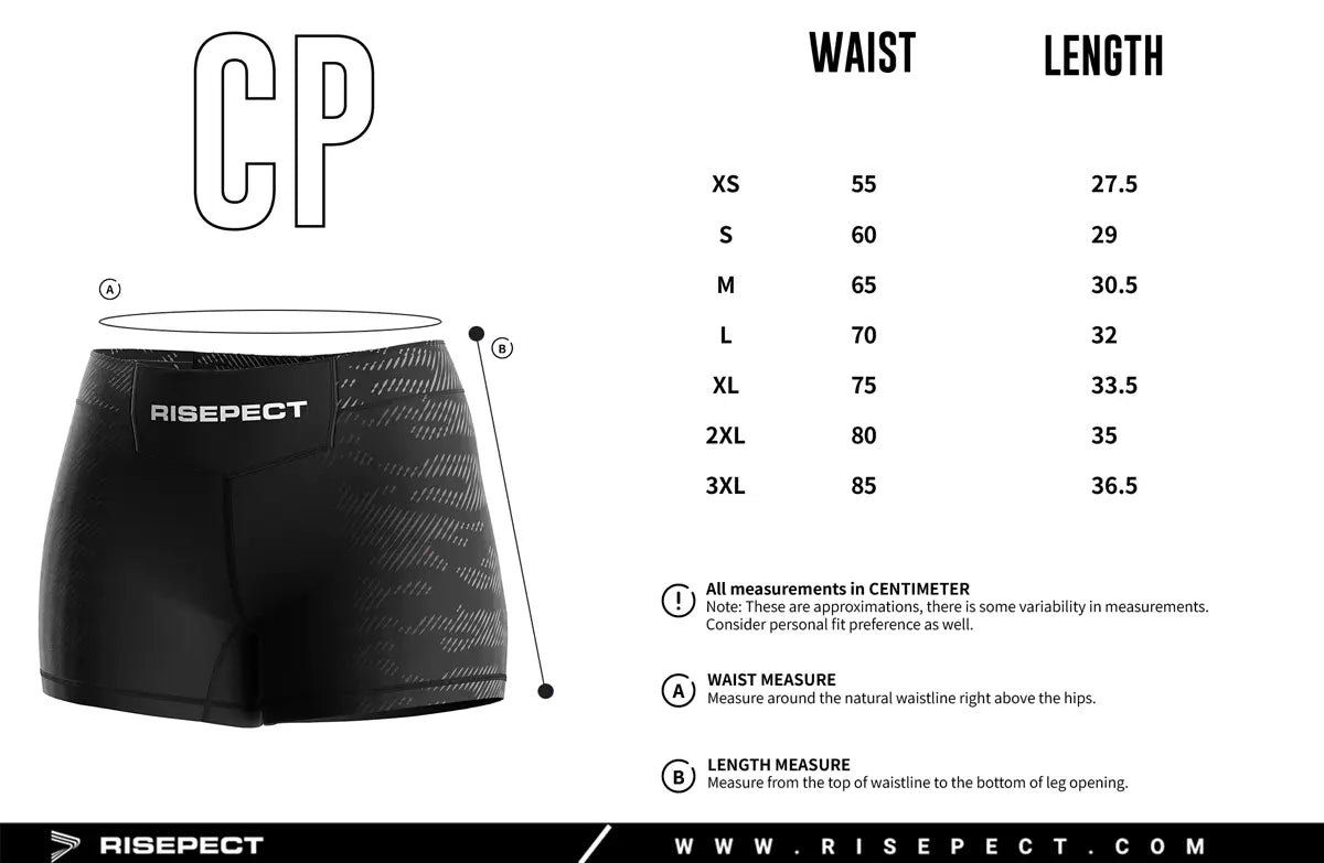 Women's Sizes Chart of Shadowline Women's Vale Tudo Shorts 2.0