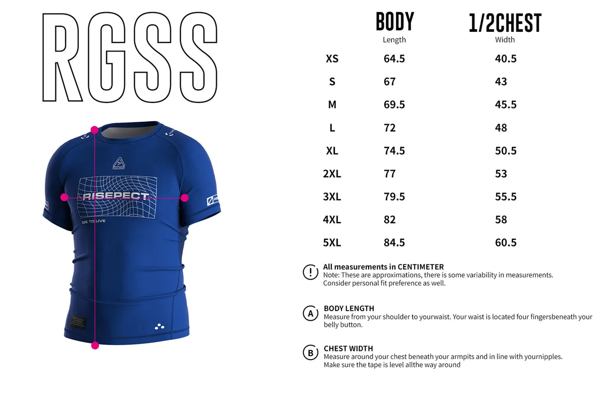 Men's Size Chart of Short Sleeve Rash Guard 3.0 – Deep Blue Minimal Logo