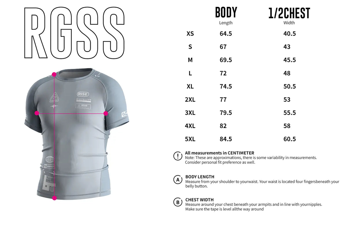 Adult Size Chart of Short Sleeve Rash Guard 3.0 – Ice Blue with Gray Panels