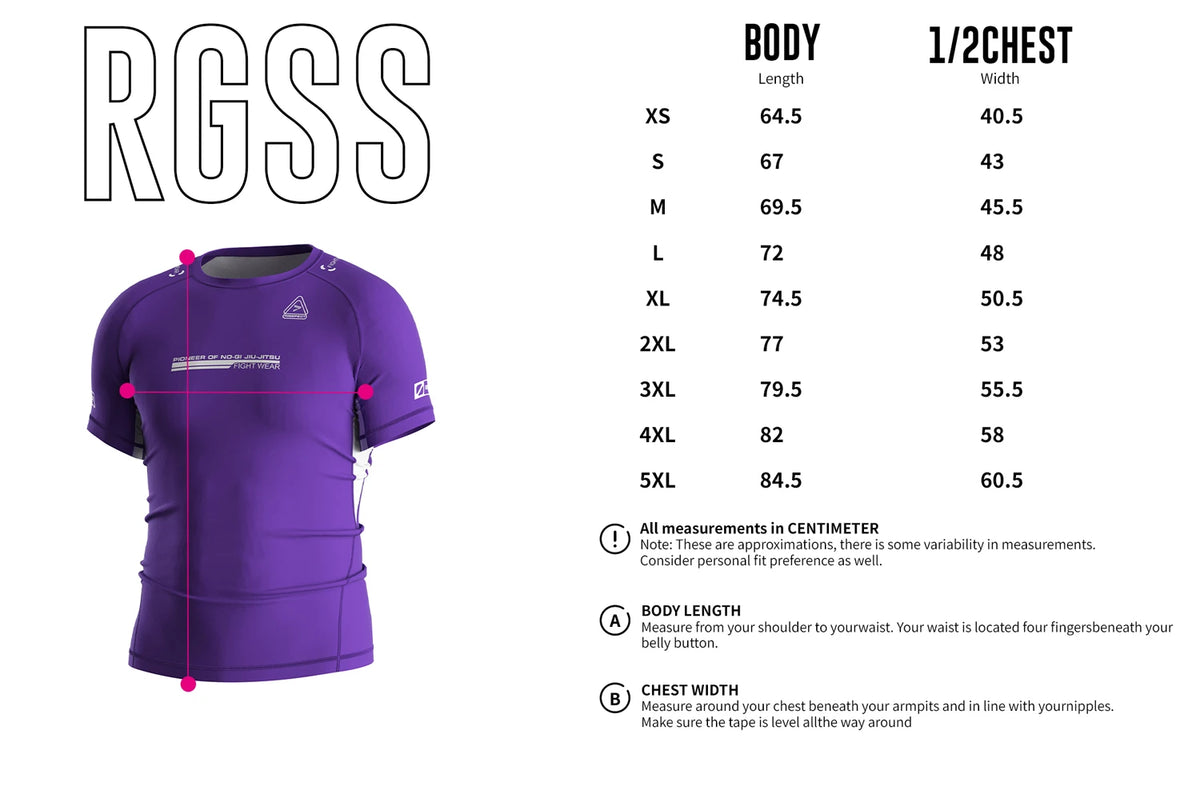 Adult Sizes Chart of Short Sleeve Rash Guard 3.0 – Solid Royal Purple