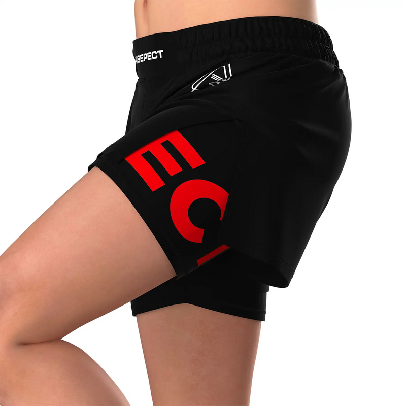 Solid Black 2 In 1 No Gi Hybrid Shorts for Men