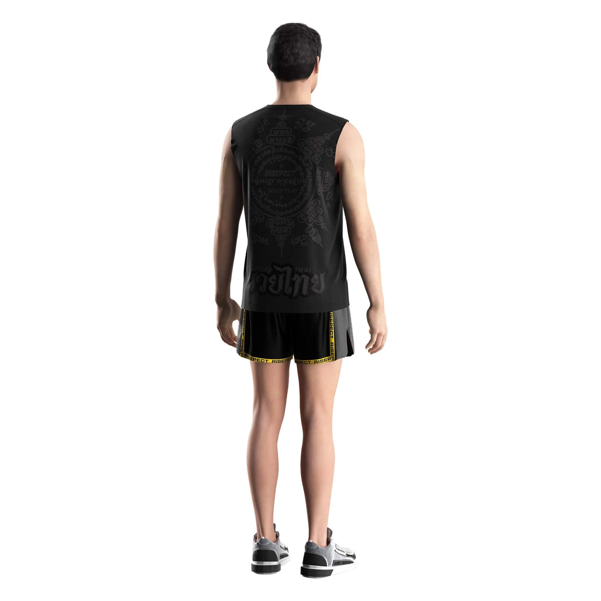 Male Model in Solid Black Minimal Muay Thai Sleeveless Shirt