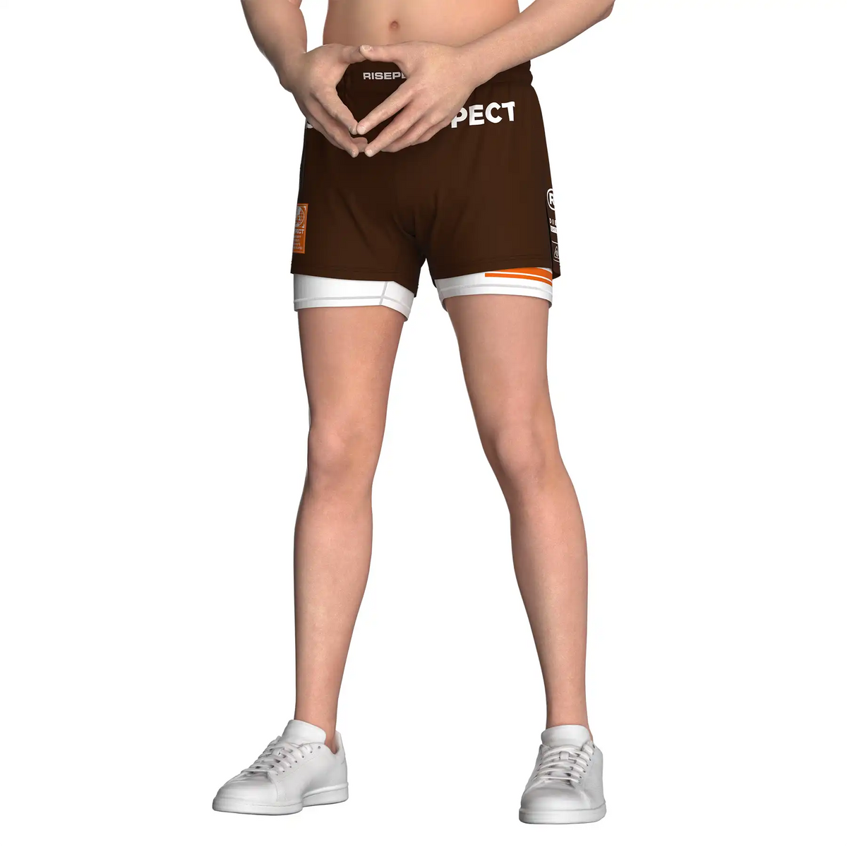 Solid Brown 2 In 1 No Gi Hybrid Shorts for Men