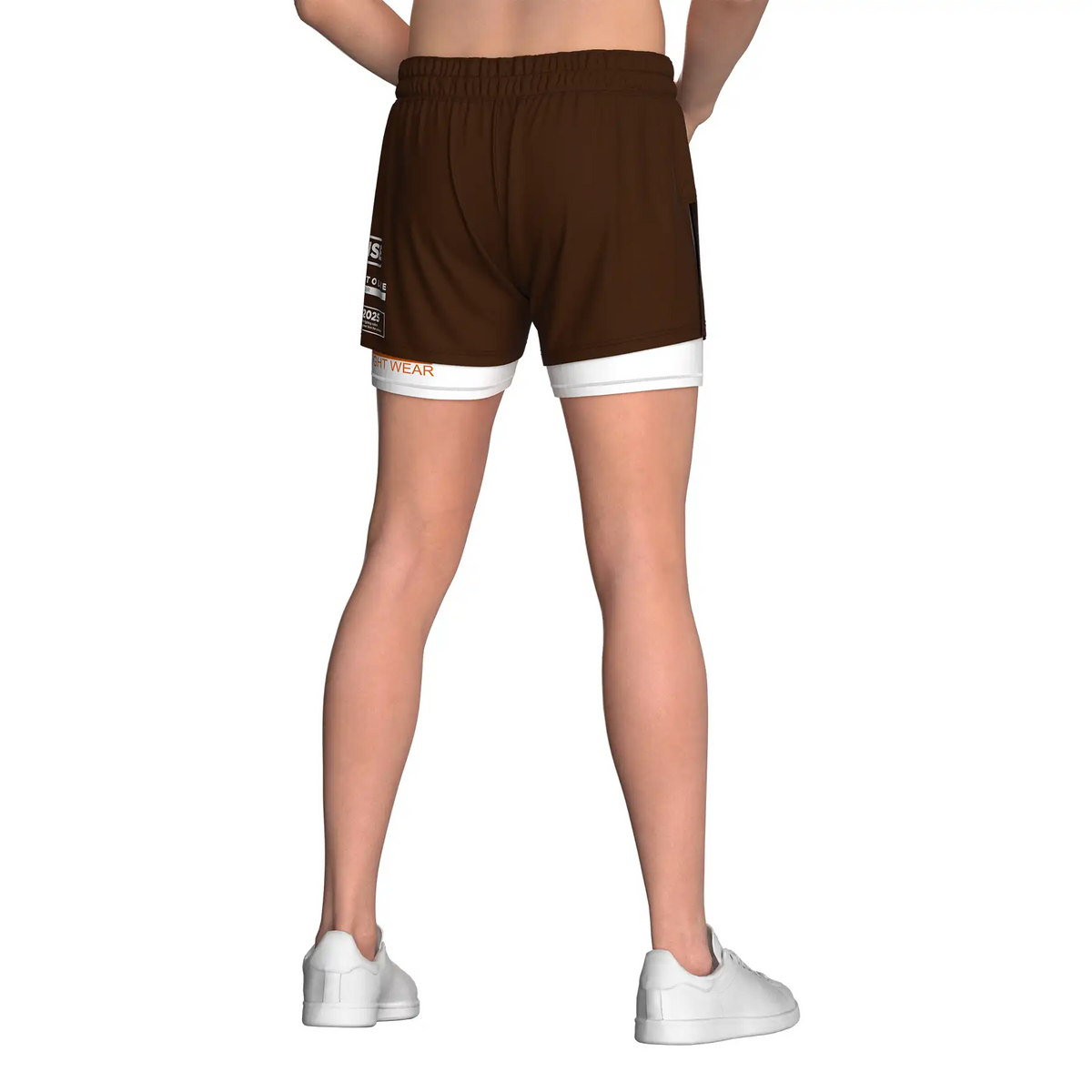 Solid Brown 2 In 1 No Gi Hybrid Shorts for Men
