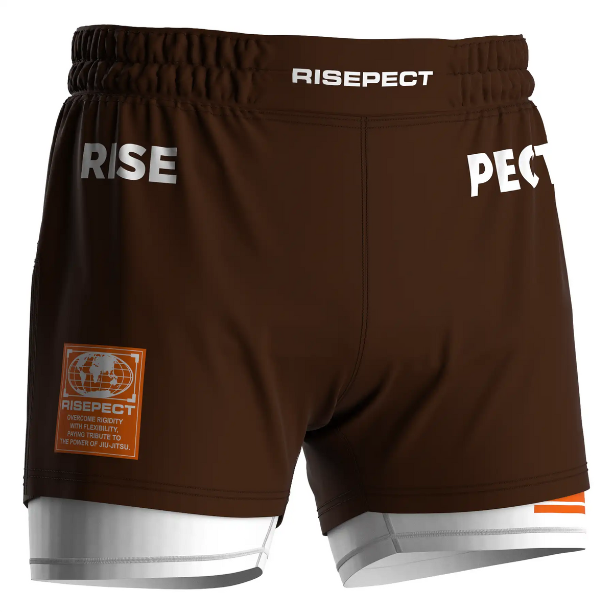 Solid Brown 2 In 1 No Gi Hybrid Shorts for Men