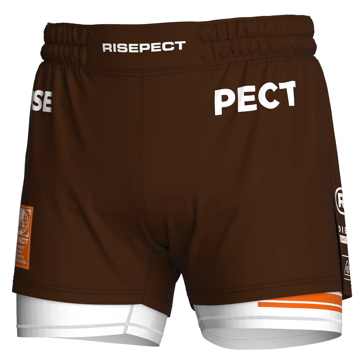 Solid Brown 2 In 1 No Gi Hybrid Shorts for Men