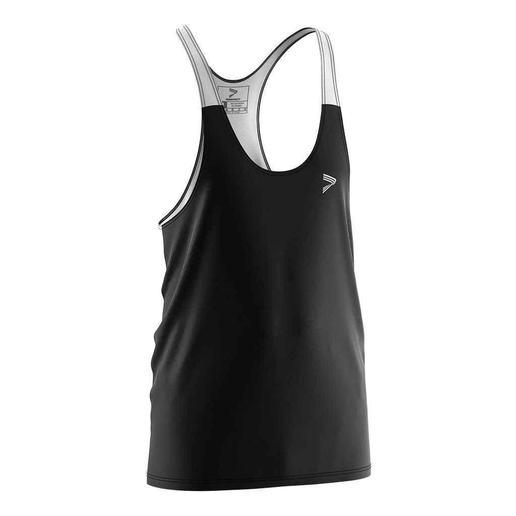 Black Solid Color Mens Stringers Workout Vest Gym Training - right front