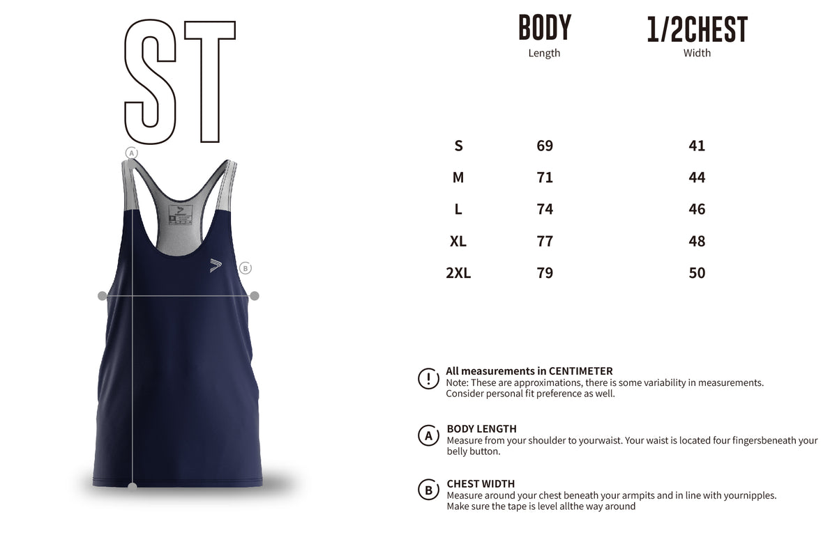 Adult Size Chart of Solid Color Mens Stringers Workout Vest Gym Training