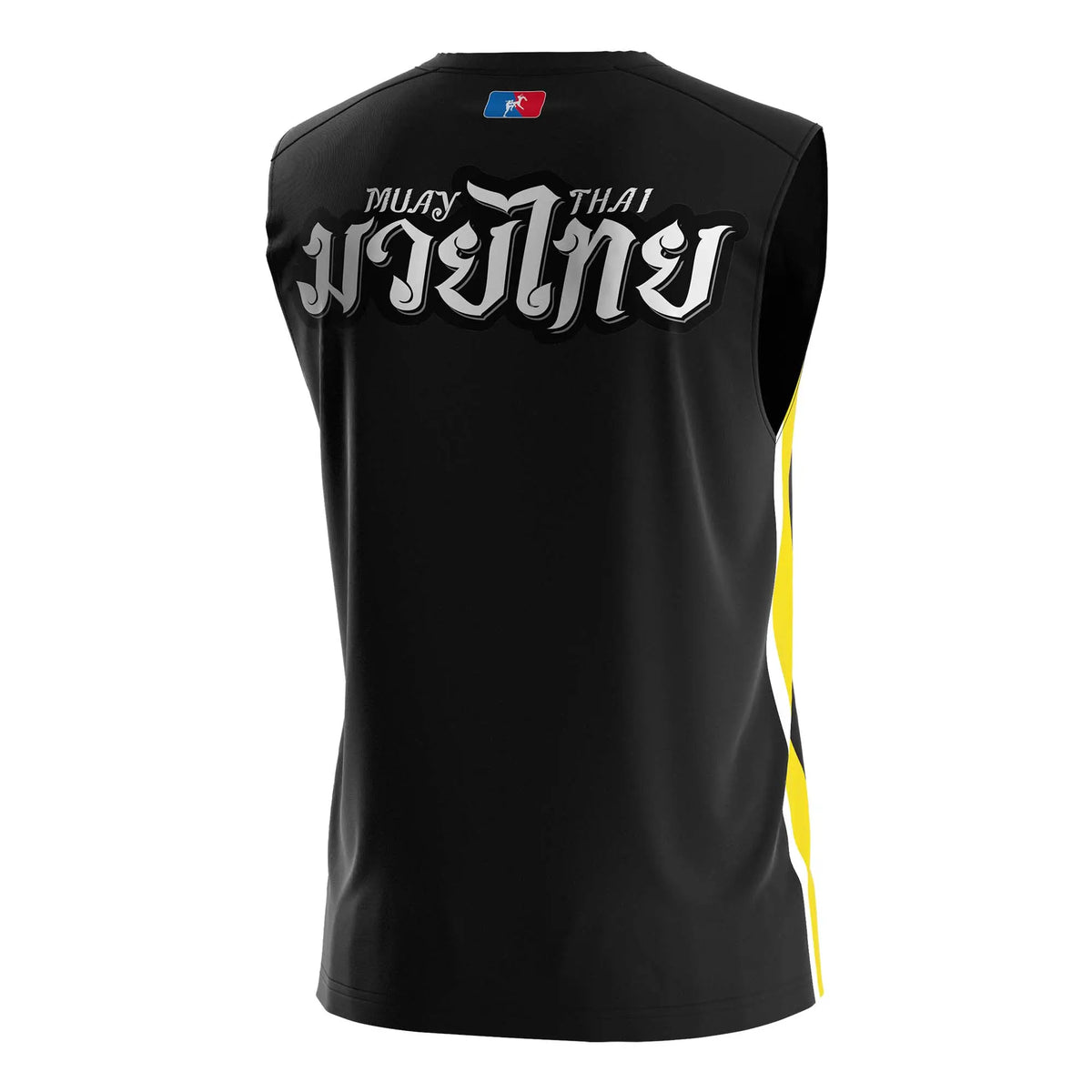 Stripe Muay Thai Sleeveless Shirt with Gold Tiger & Fight Graphic