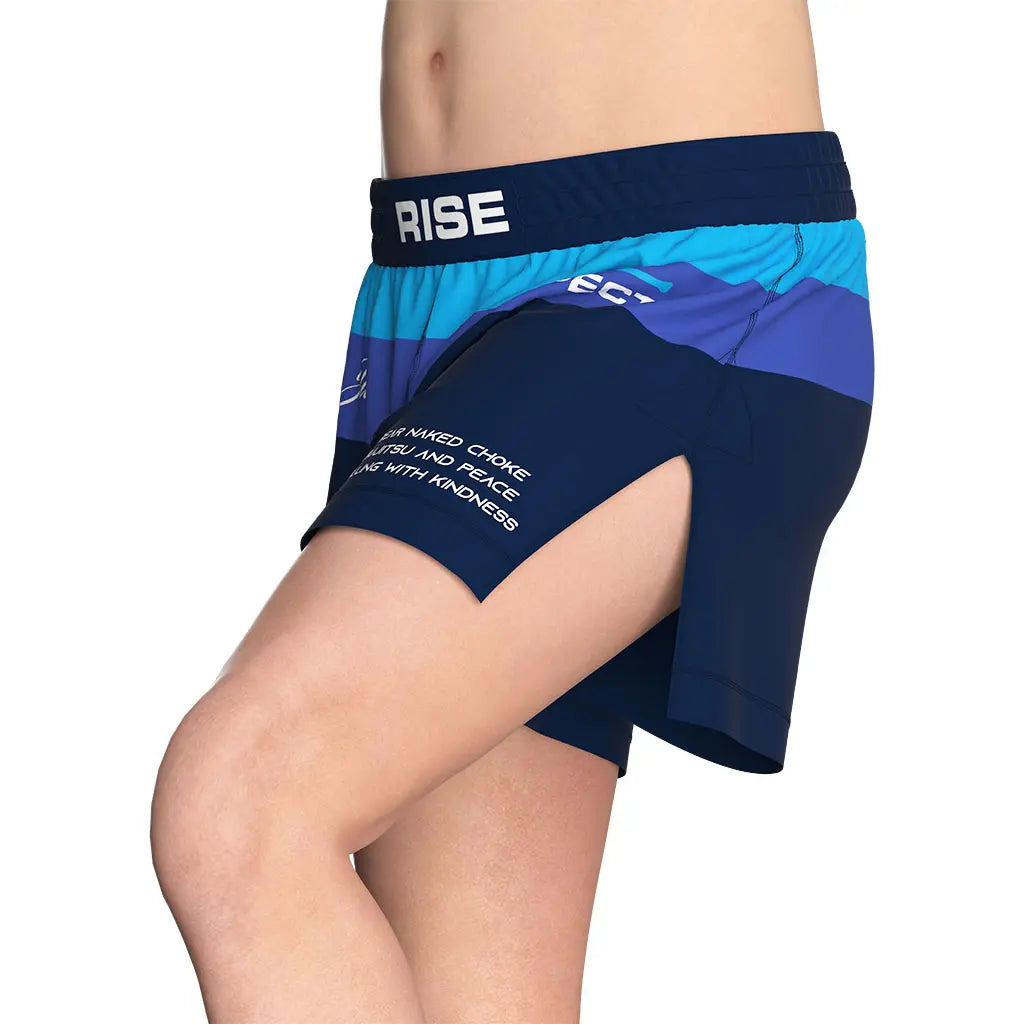 Male Model in Stripes High Slit Kindness Choke BJJ MMA Hybrid Shorts Left Front View