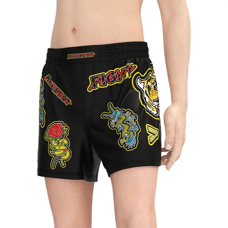 Male Model in Tattoo Spirit Warrior MMA Shorts Front View