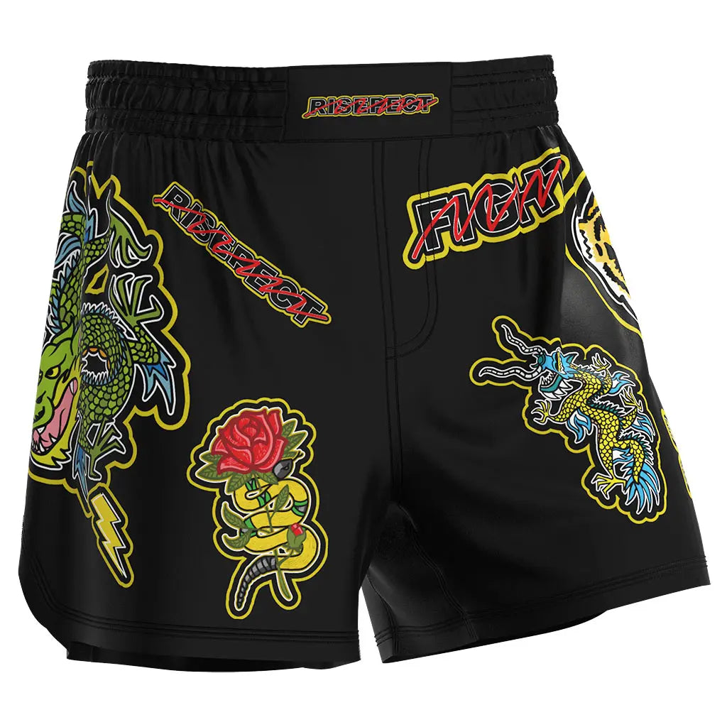 The Right Front View of Tattoo Spirit Warrior MMA Shorts