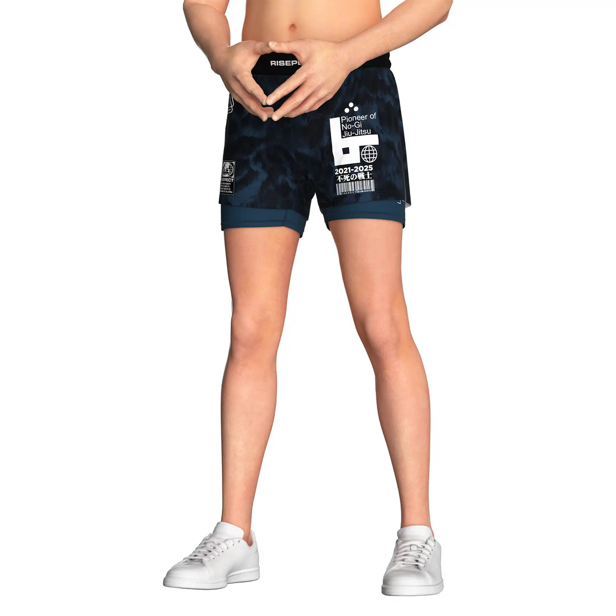 Tie Dye Blue 2in1 BJJ Hybrid Shorts Men