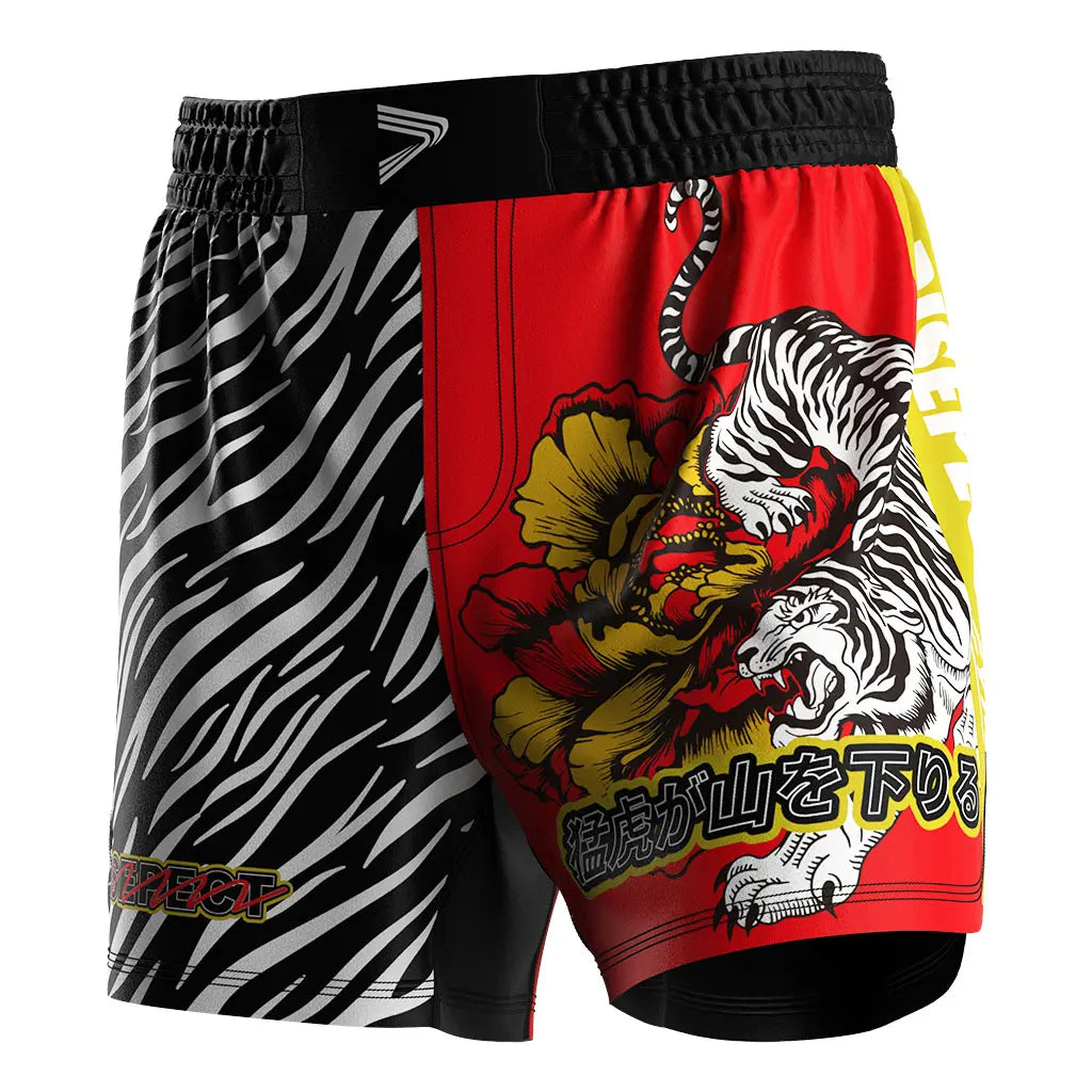 The Left Front View of Tiger Descent MMA Shorts