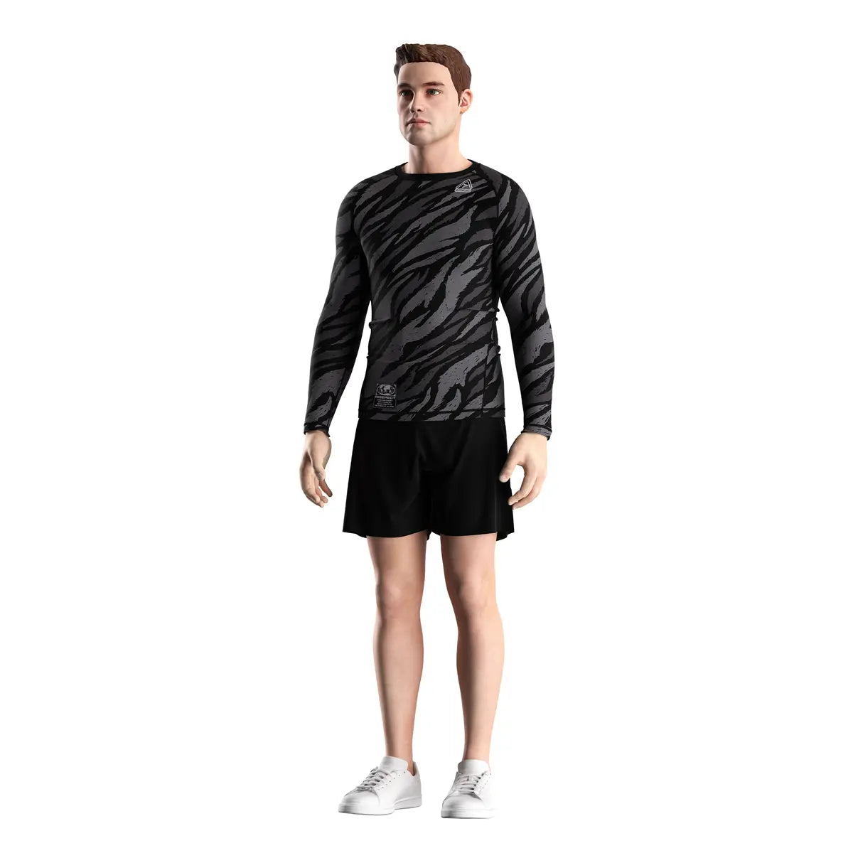Male Model in Tiger Fade Stealth Power Rash Guard 3.0 Front View