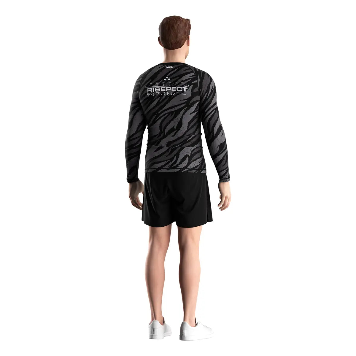 Male Model in Tiger Fade Stealth Power Rash Guard 3.0 Back View