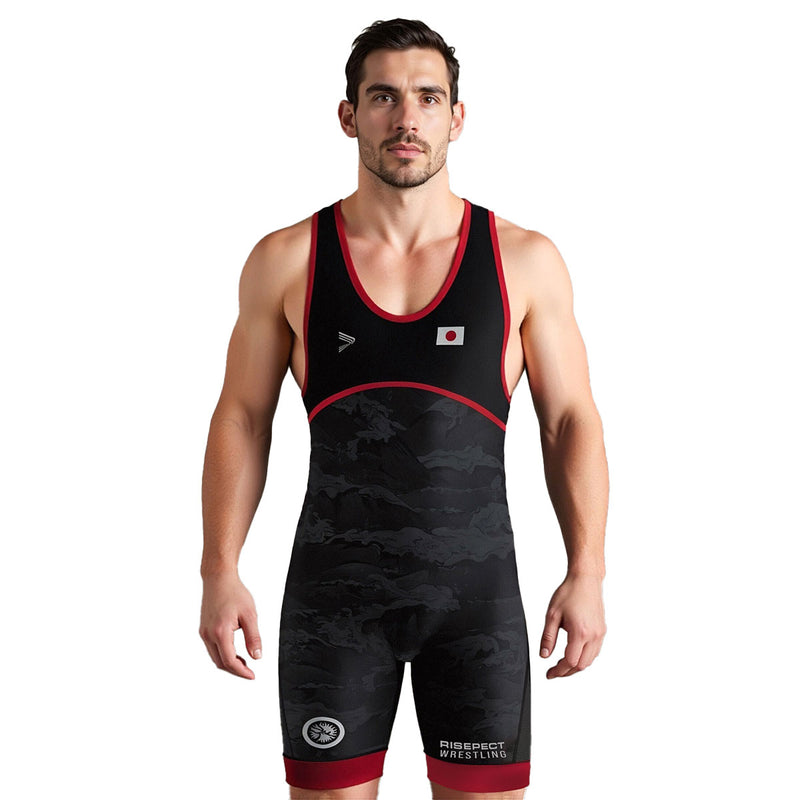 Male Model in Tokyo Black Surge Japan Wave Wrestling Singlet 3.0 - front