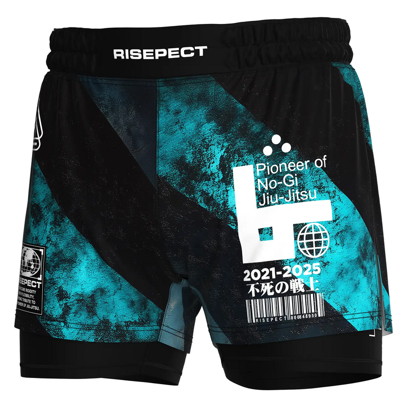Turquoise Stripes 2in1 BJJ Hybrid Shorts Men
